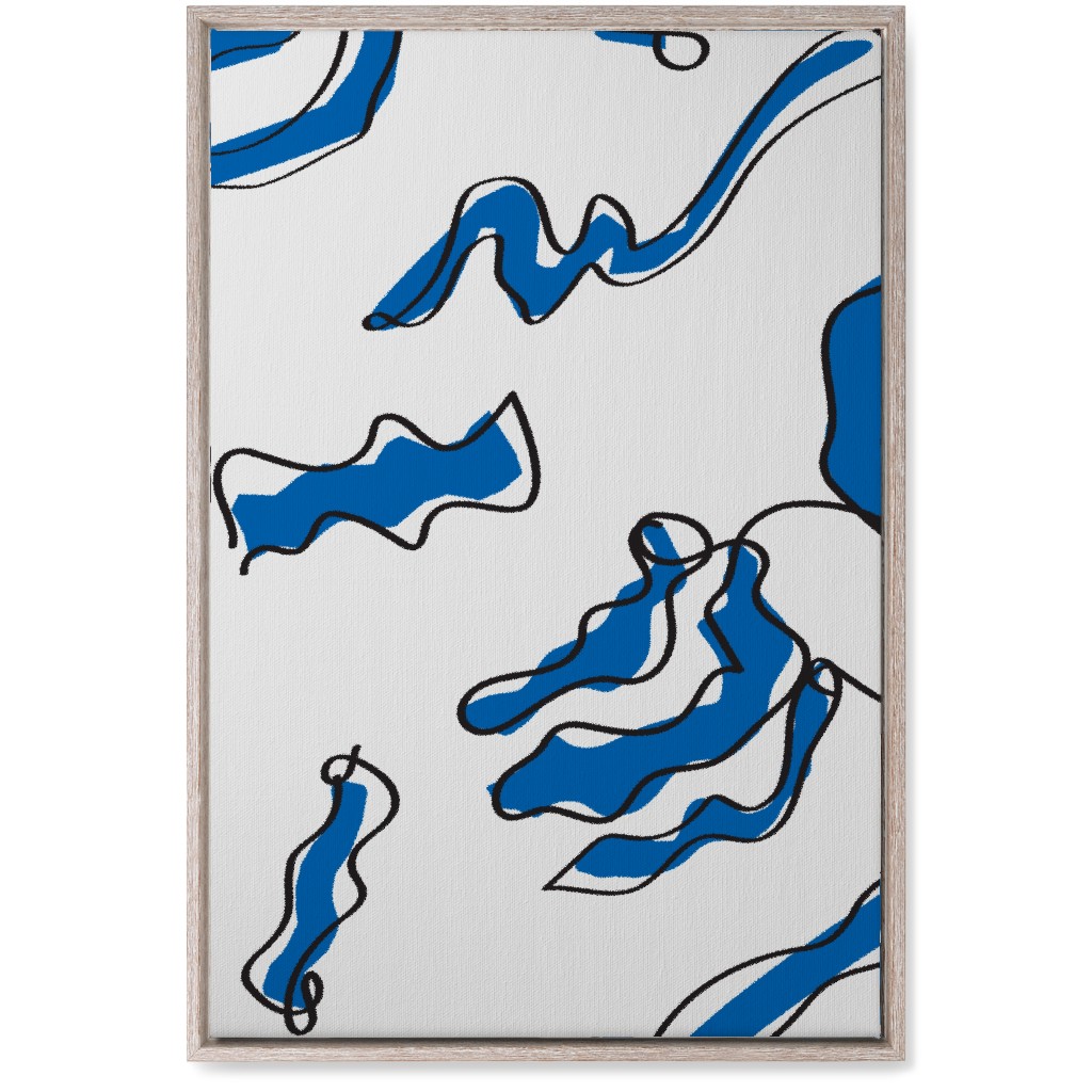 Modern Abstract Line Art Noodles - Blue and Neutral Wall Art, Rustic, Single piece, Canvas, 20x30, Blue