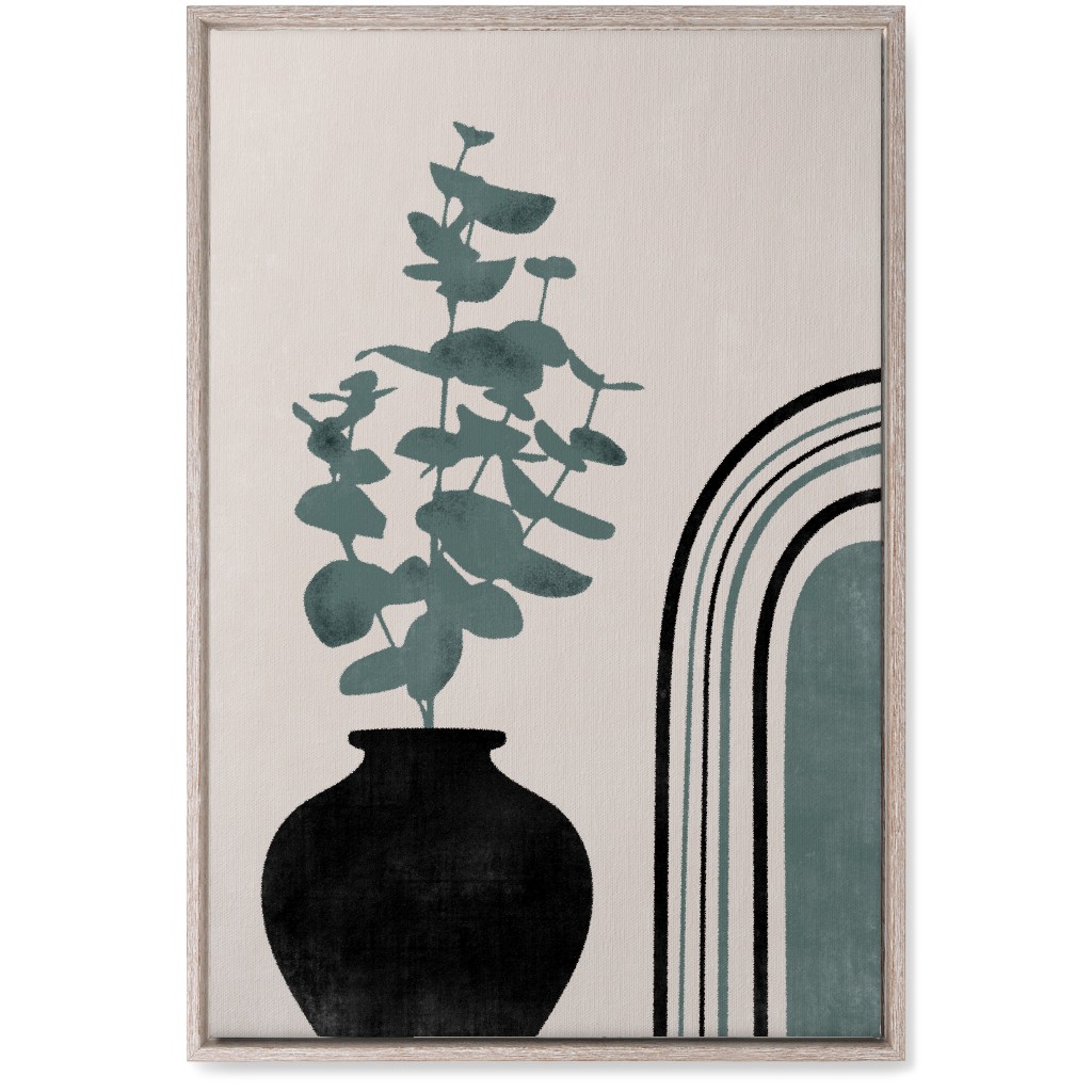 Modern Eucalytus Vase - Green and Ivory Wall Art, Rustic, Single piece, Canvas, 20x30, Green