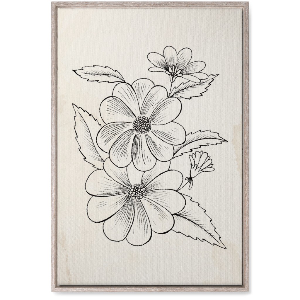 Vintage Flower Sketch - Beige and Black Wall Art, Rustic, Single piece, Canvas, 20x30, Beige, Pearl