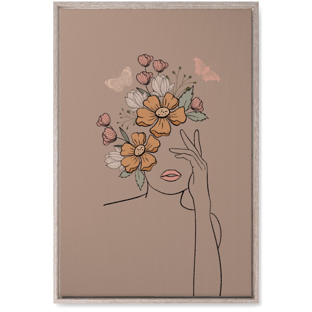 Line Art Botanical Sketch - Neutral Wall Art, Rustic, Single piece, Canvas, 20x30, Beige
