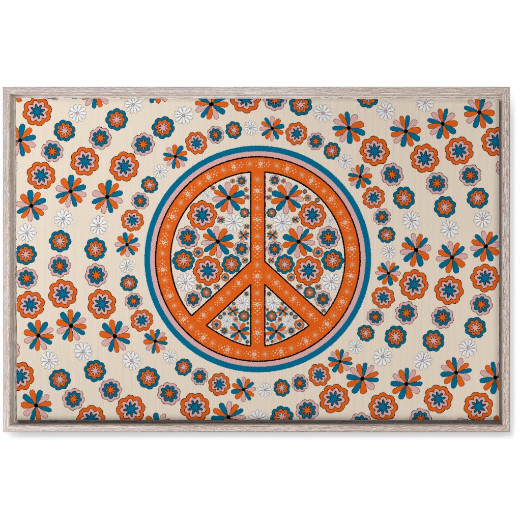 Retro 70s Peace Sign - Multi on Beige Wall Art, Rustic, Single piece, Canvas, 20x30, Multicolor