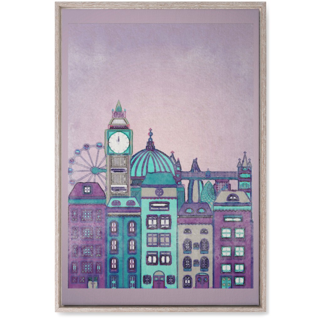 Pretty London Skyline Wall Art, Rustic, Single piece, Canvas, 20x30, Purple