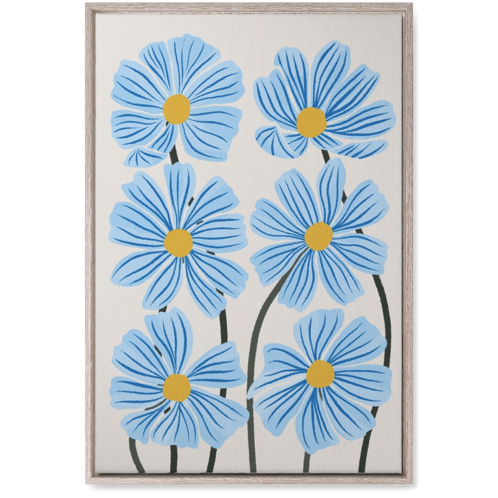 Botanical Cosmos Flowers Wall Art, Rustic, Single piece, Canvas, 20x30, Blue