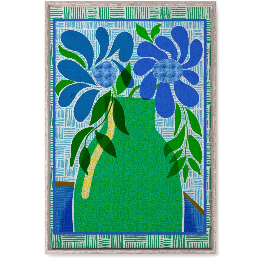 Florals in a Vase - Blue and Green Wall Art, Rustic, Single piece, Canvas, 20x30, Green