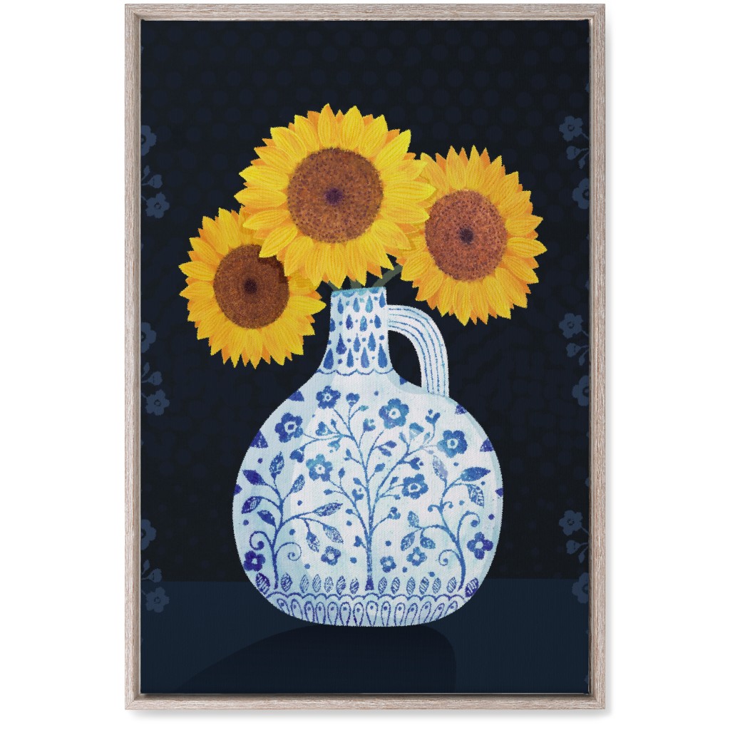 Vase of Sunflowers - Yellow on Black Wall Art, Rustic, Single piece, Canvas, 20x30, Multicolor