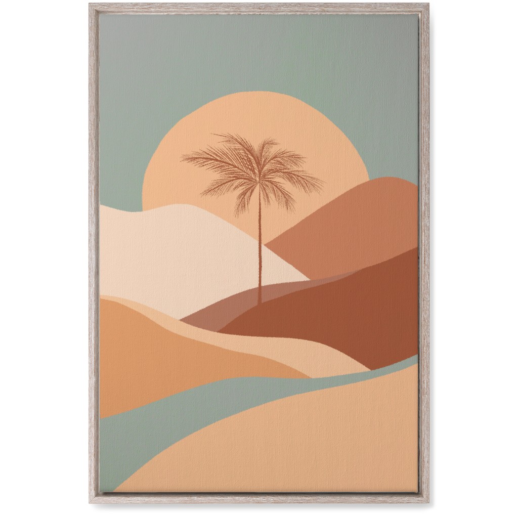 Tropical Boho Palm Sunset - Orange and Blue Wall Art, Rustic, Single piece, Canvas, 20x30, Multicolor