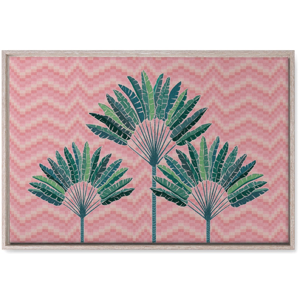 Palms on Wave Grid - Pink Wall Art, Rustic, Single piece, Canvas, 20x30, Pink