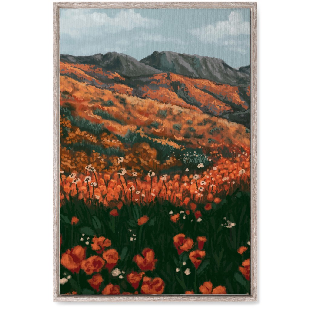 Field of Flowers - Orange and Multi Wall Art, Rustic, Single piece, Canvas, 20x30, Orange