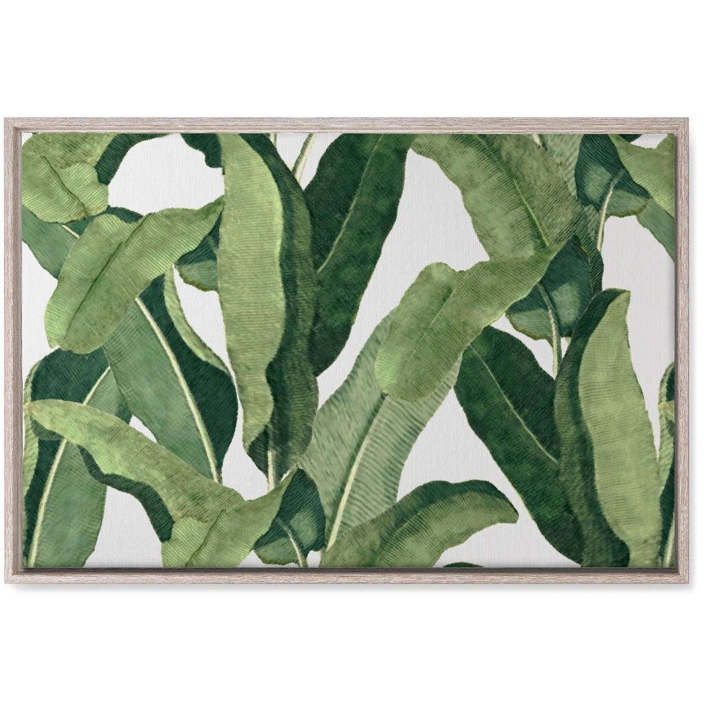 Tropical Leaves - Greens on White Wall Art, Rustic, Single piece, Canvas, 20x30, Green