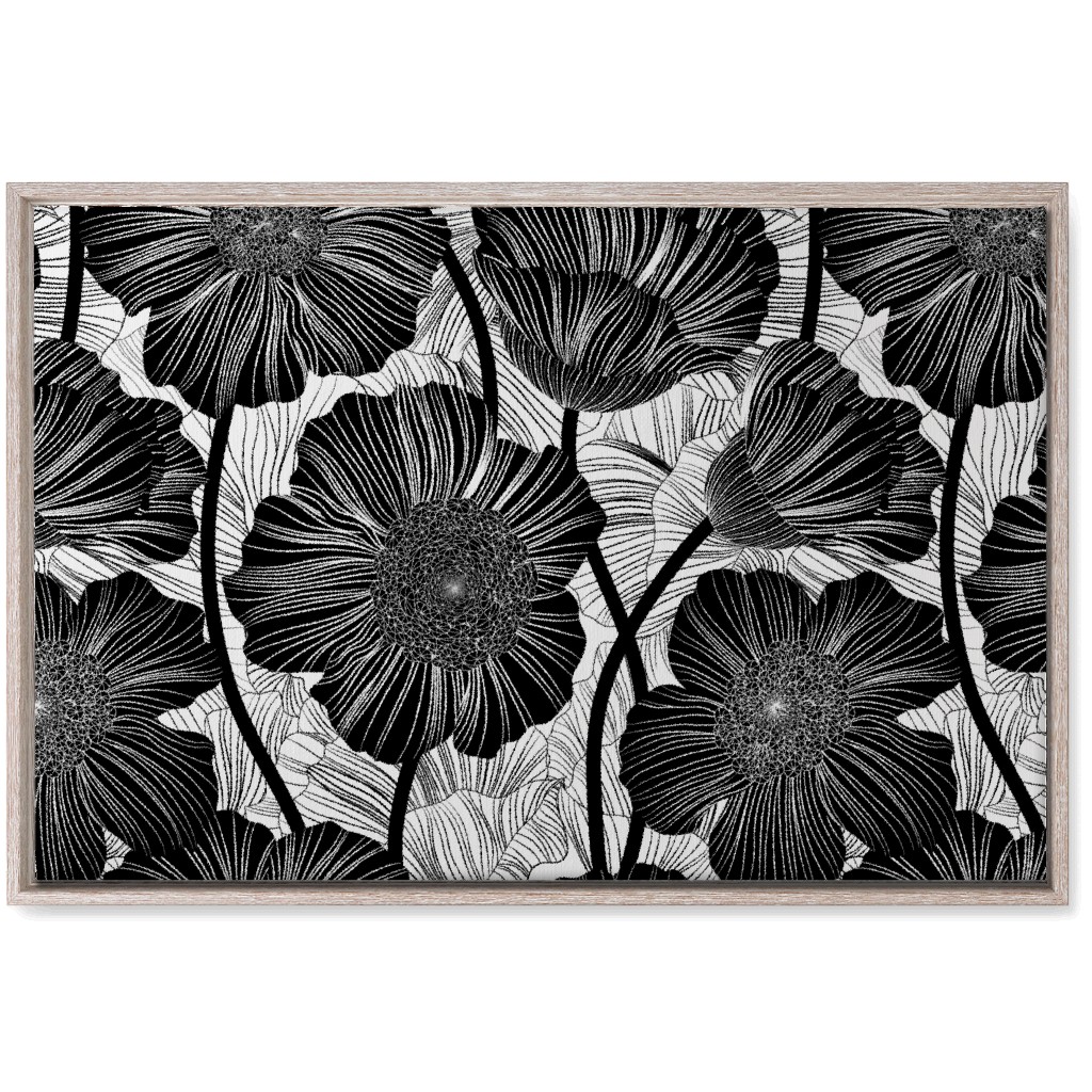 Mid Century Modern Floral - Black and White Wall Art, Rustic, Single piece, Canvas, 20x30, Black