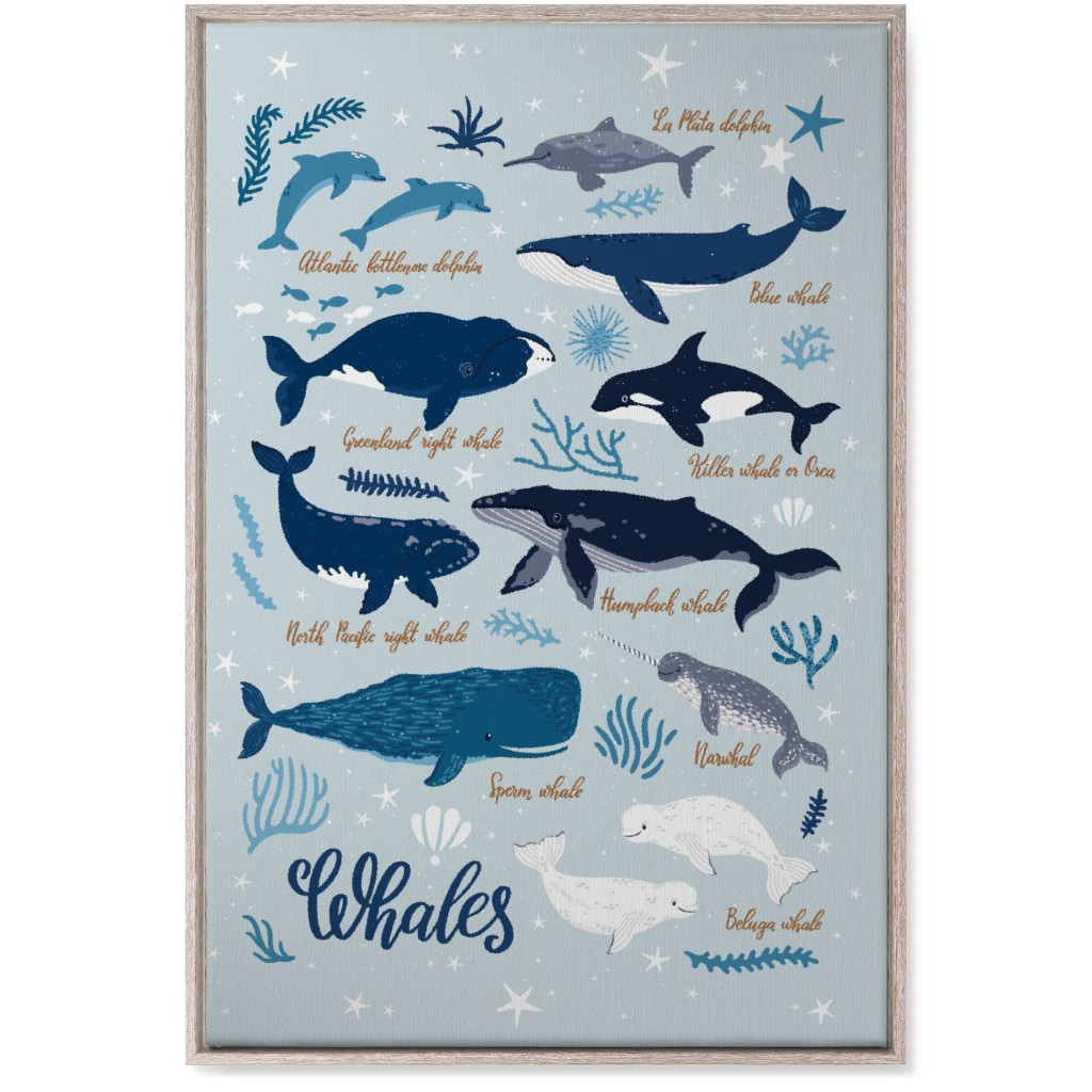 Whales of the Sea - Blue Wall Art, Rustic, Single piece, Canvas, 24x36, Blue