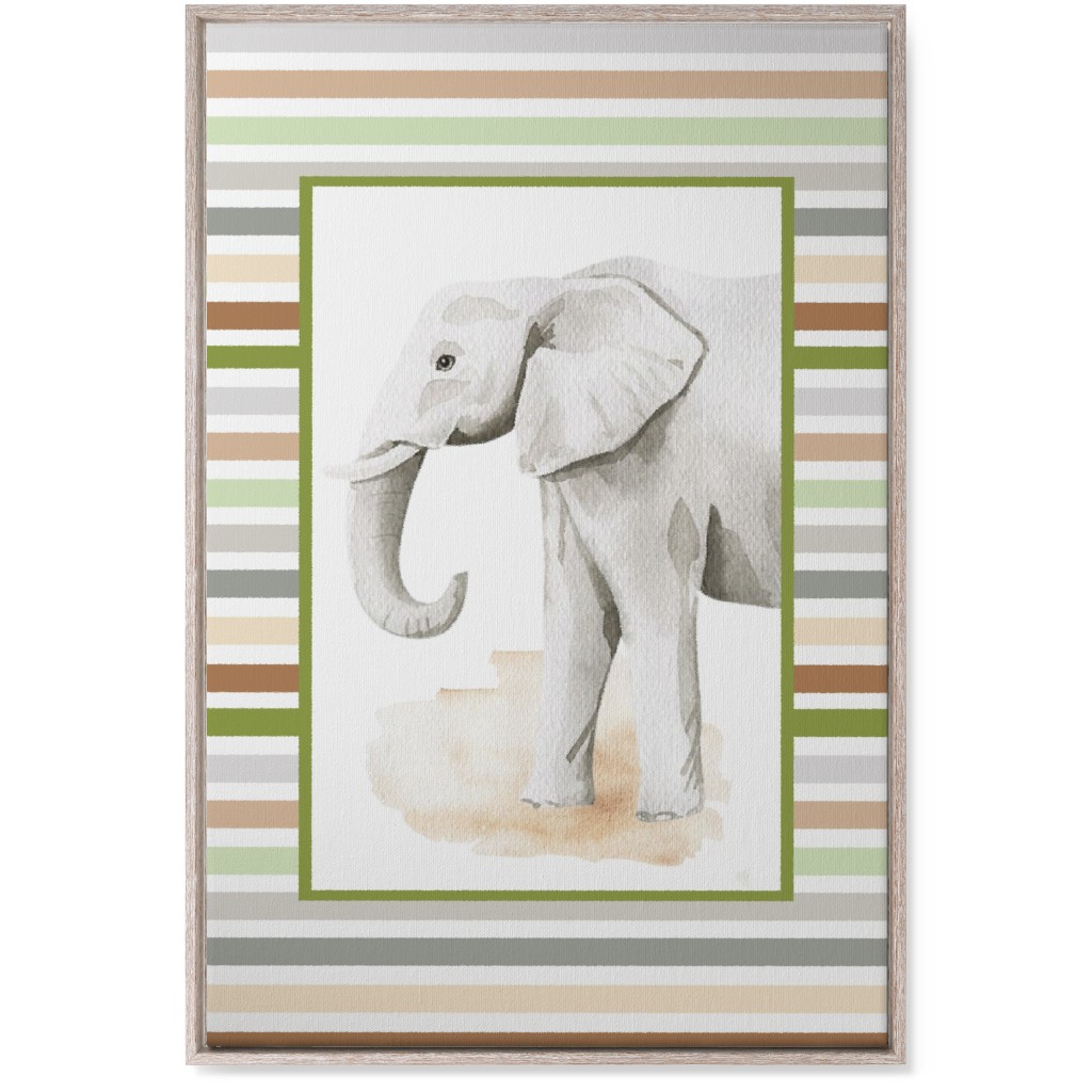 Jungle Safari Animals and Stripes - Elephant Wall Art, Rustic, Single piece, Canvas, 24x36, Multicolor