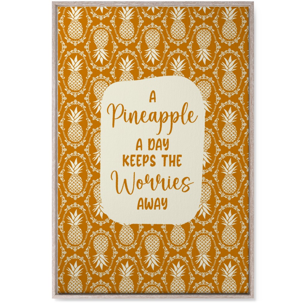 a Pineapple a Day Keeps the Worries Away Damask Wall Art, Rustic, Single piece, Canvas, 24x36, Orange, Dandelion