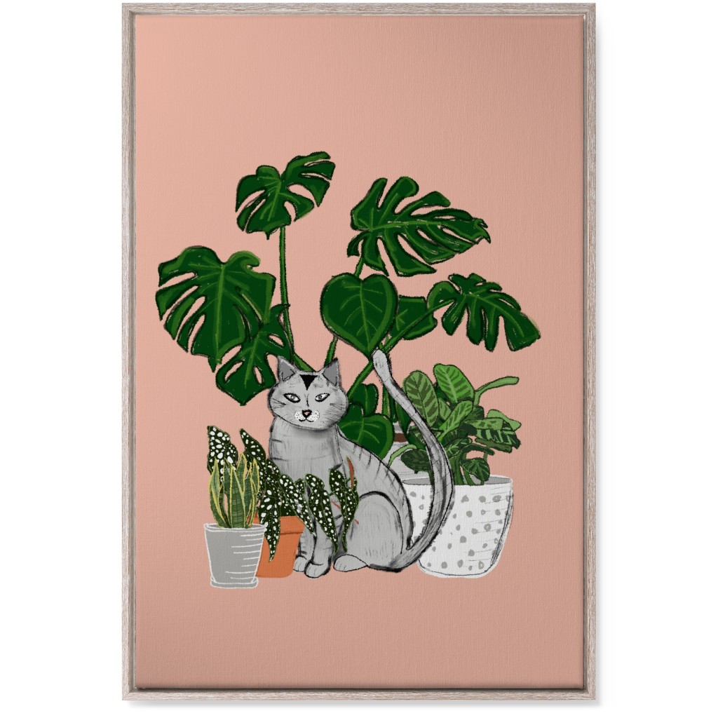 Indoor Garden Cat Wall Art, Rustic, Single piece, Canvas, 24x36, Pink, Alpaca