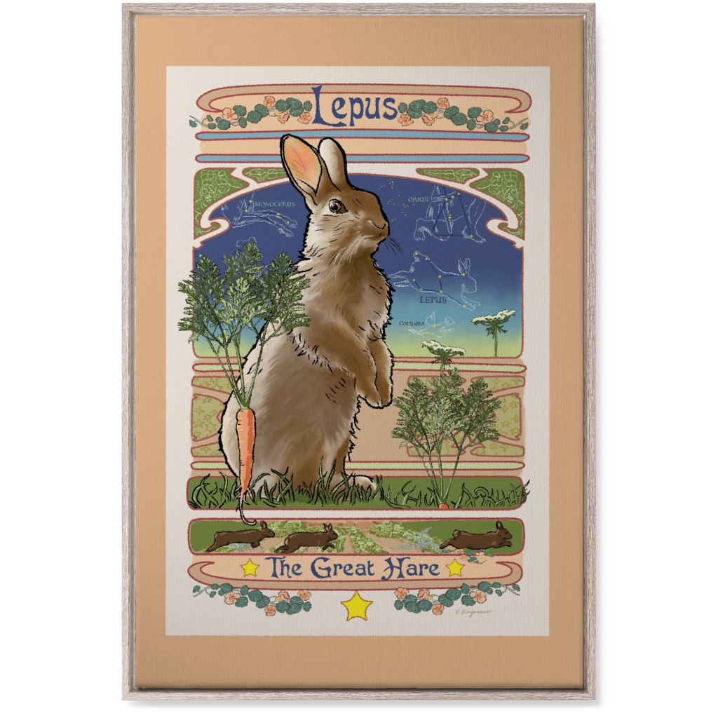 Art Nouveau Hare Wall Art, Rustic, Single piece, Canvas, 24x36, Brown