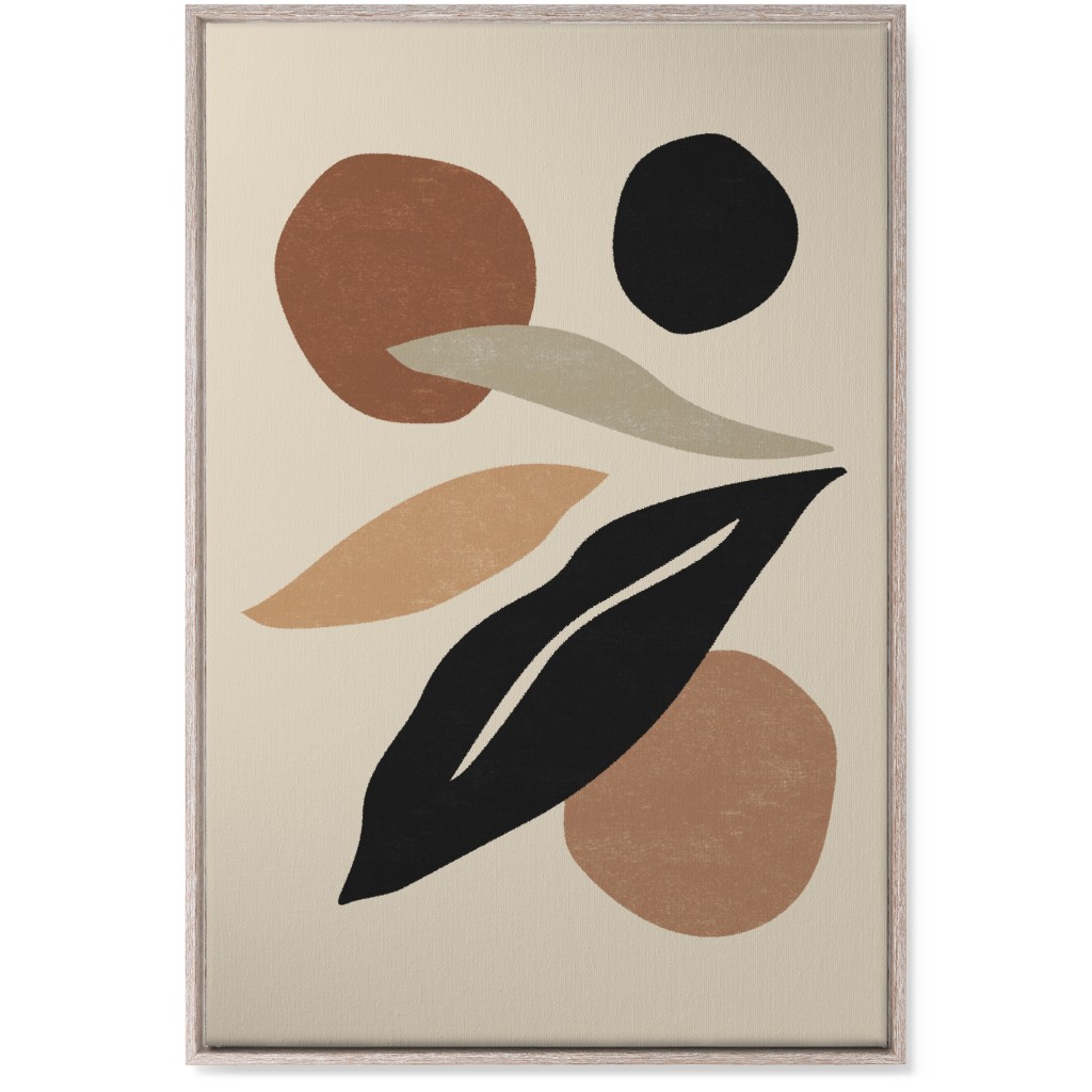 Abstract Shape and Leaf Collage - Neutral Wall Art, Rustic, Single piece, Canvas, 24x36, Beige