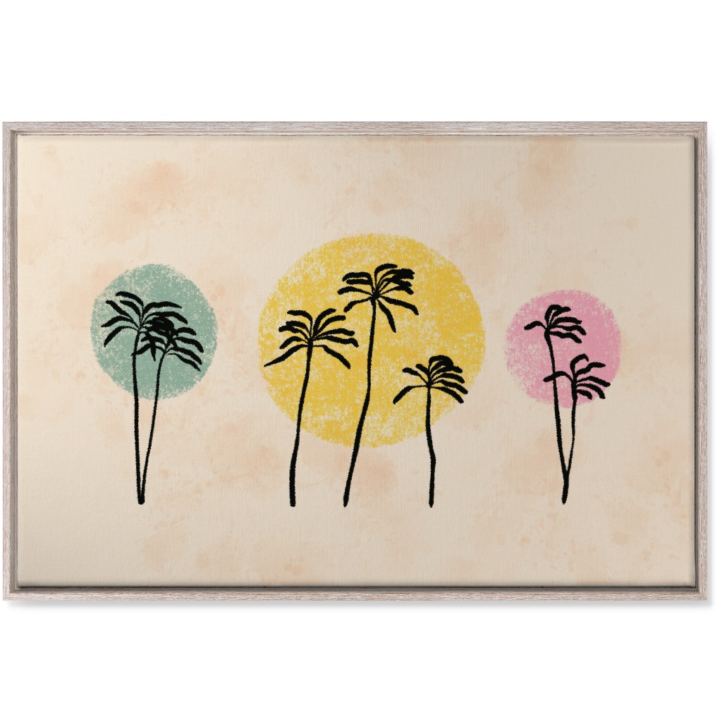 Palm Trees on Colored Dots - Multi Wall Art, Rustic, Single piece, Canvas, 24x36, Multicolor