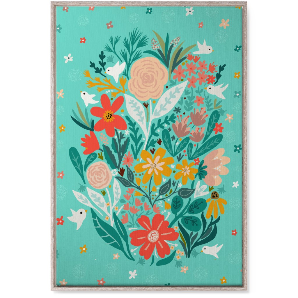 Floral Days - Multi on Blue Wall Art, Rustic, Single piece, Canvas, 24x36, Multicolor