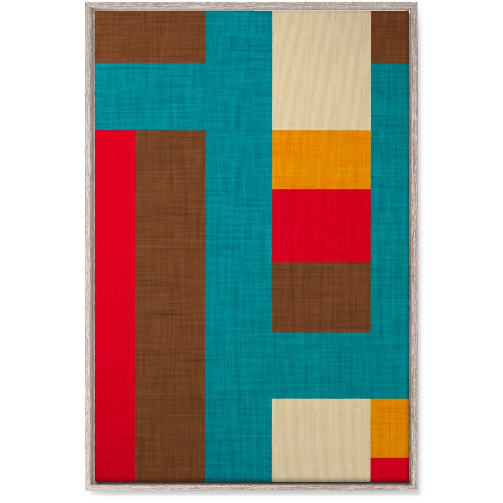 Abstract Mod Cube - Multi on Blue Wall Art, Rustic, Single piece, Canvas, 24x36, Multicolor