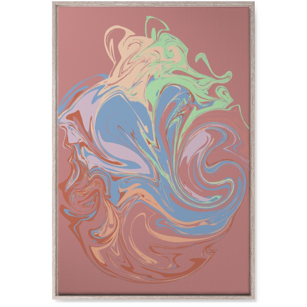 Abstract Marble Smoke Swirl - Multi on Pink Wall Art, Rustic, Single piece, Canvas, 24x36, Multicolor
