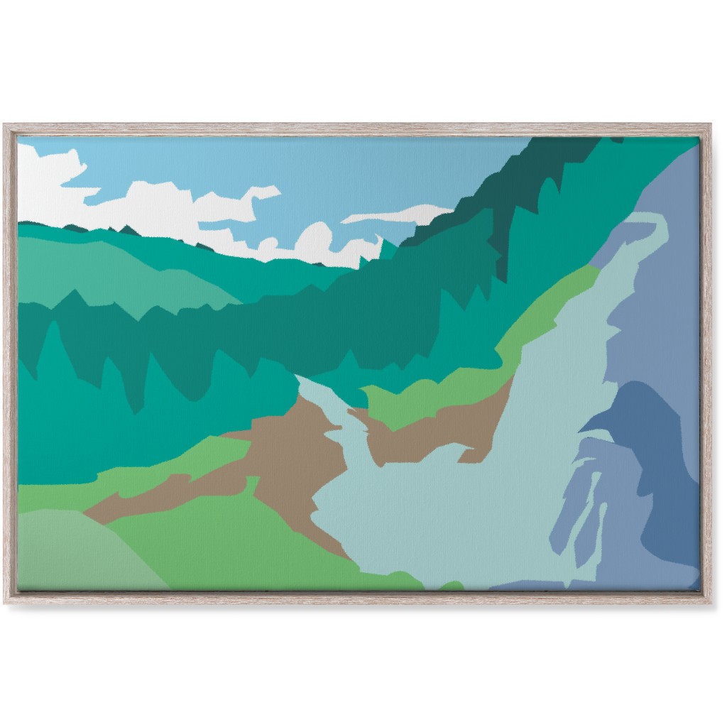 Minimalist Valley Forest Waterfall - Green and Blue Wall Art, Rustic, Single piece, Canvas, 24x36, Green
