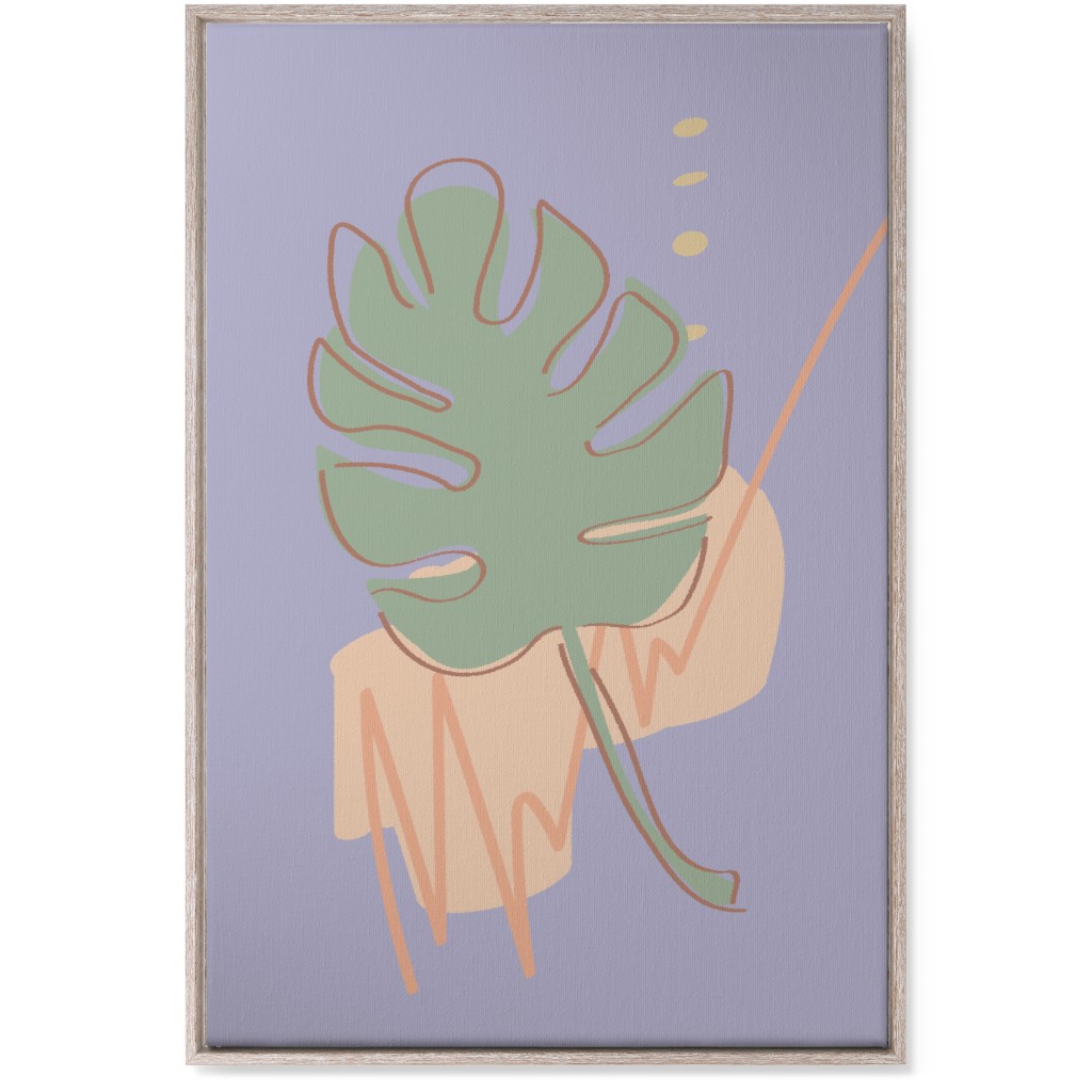 Modern Monstera Leaf - Purple and Green Wall Art, Rustic, Single piece, Canvas, 24x36, Purple, Purple