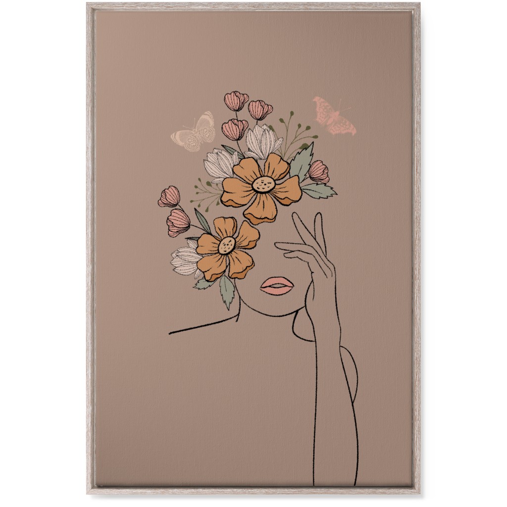 Line Art Botanical Sketch - Neutral Wall Art, Rustic, Single piece, Canvas, 24x36, Beige
