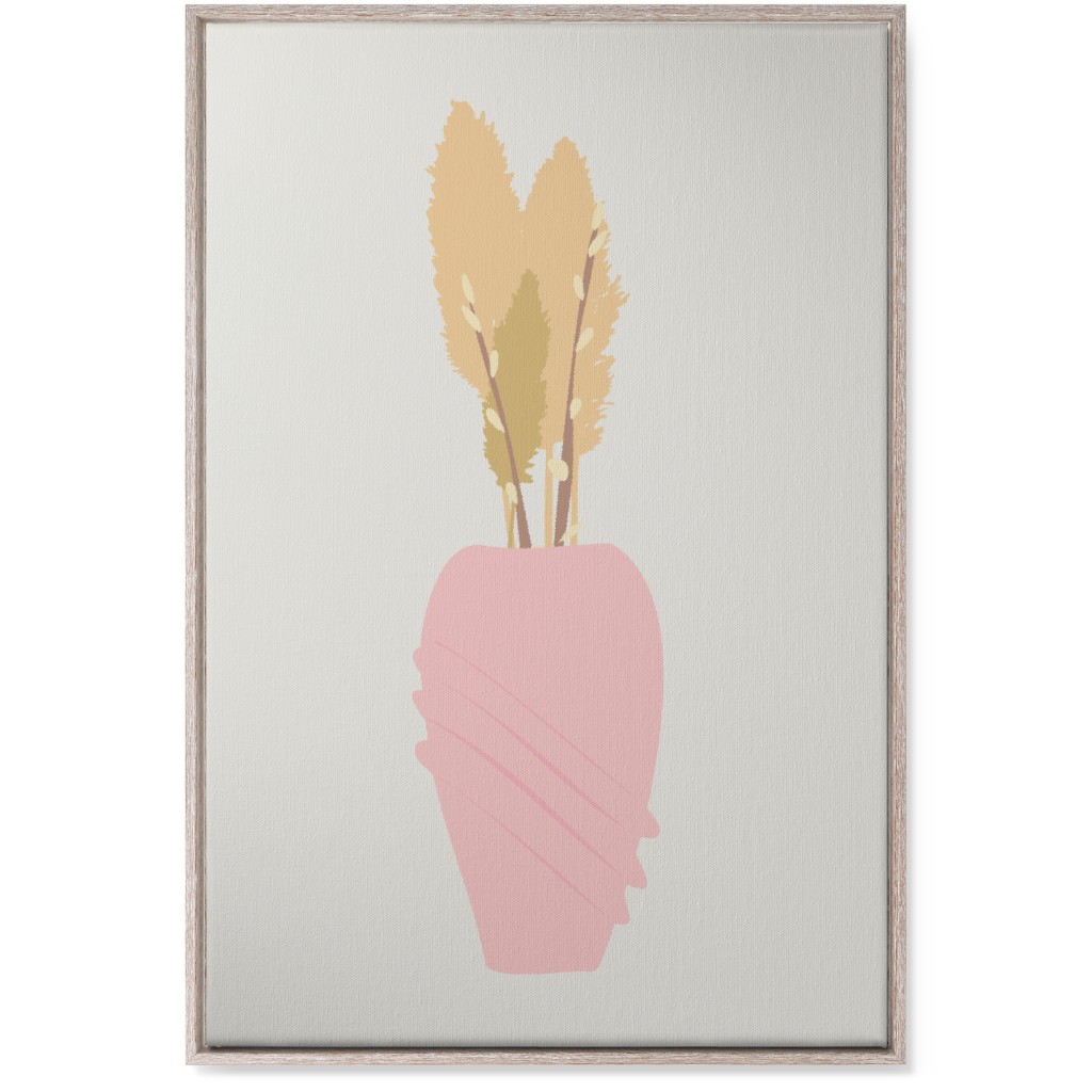 Minamalist Pampas and Willow - Pink and Beige Wall Art, Rustic, Single piece, Canvas, 24x36, Pink, Bright Pink