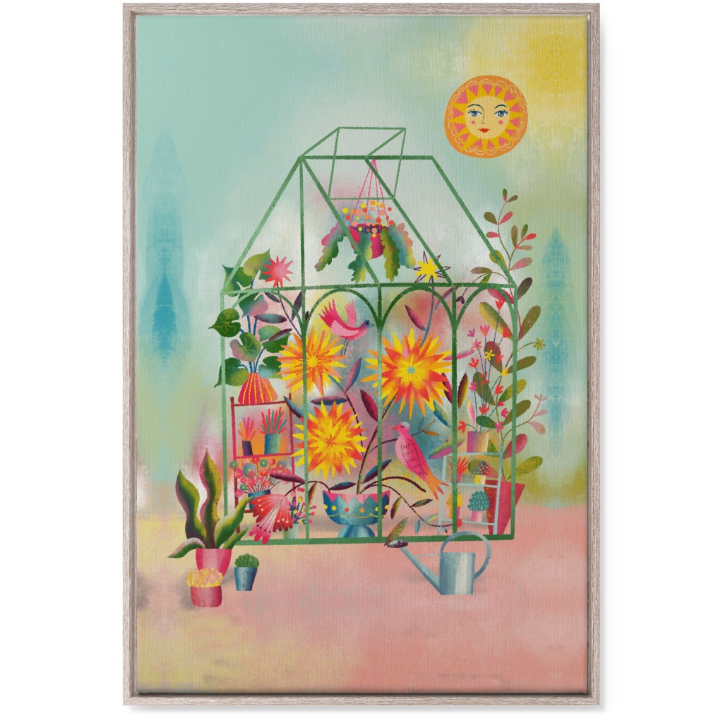 the Happy Sunny Greenhouse - Multi Wall Art, Rustic, Single piece, Canvas, 24x36, Multicolor
