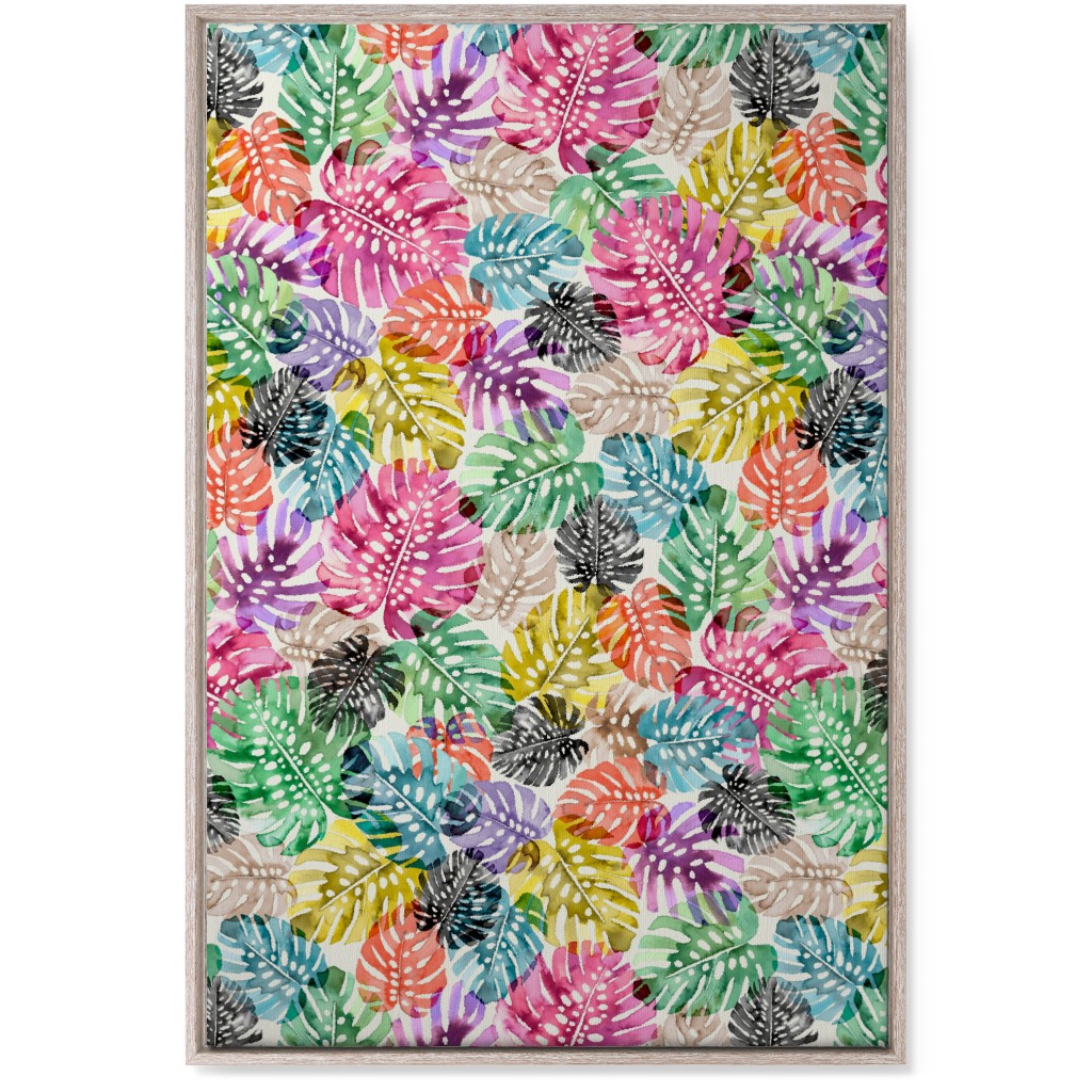 Tropical Monstera Leaves - Bold Wall Art, Rustic, Single piece, Canvas, 24x36, Multicolor