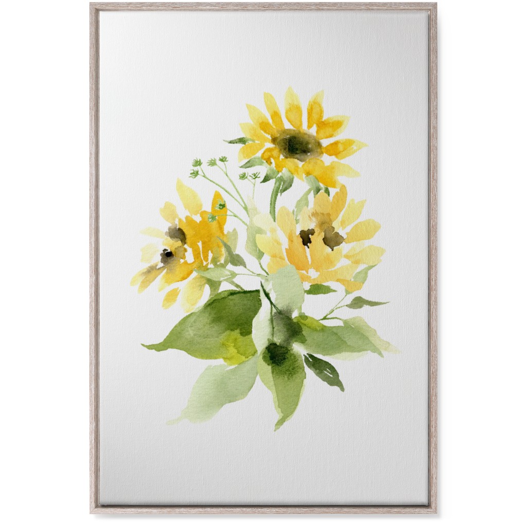 Bunch of Sunflowers Watercolor - Yellow Wall Art, Rustic, Single piece, Canvas, 24x36, Yellow