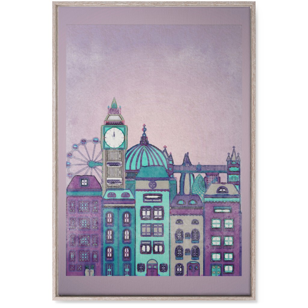 Pretty London Skyline Wall Art, Rustic, Single piece, Canvas, 24x36, Purple