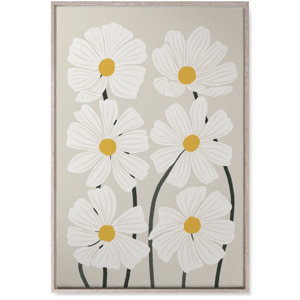 Botanical Cosmos Flowers Wall Art, Rustic, Single piece, Canvas, 24x36, Beige, White