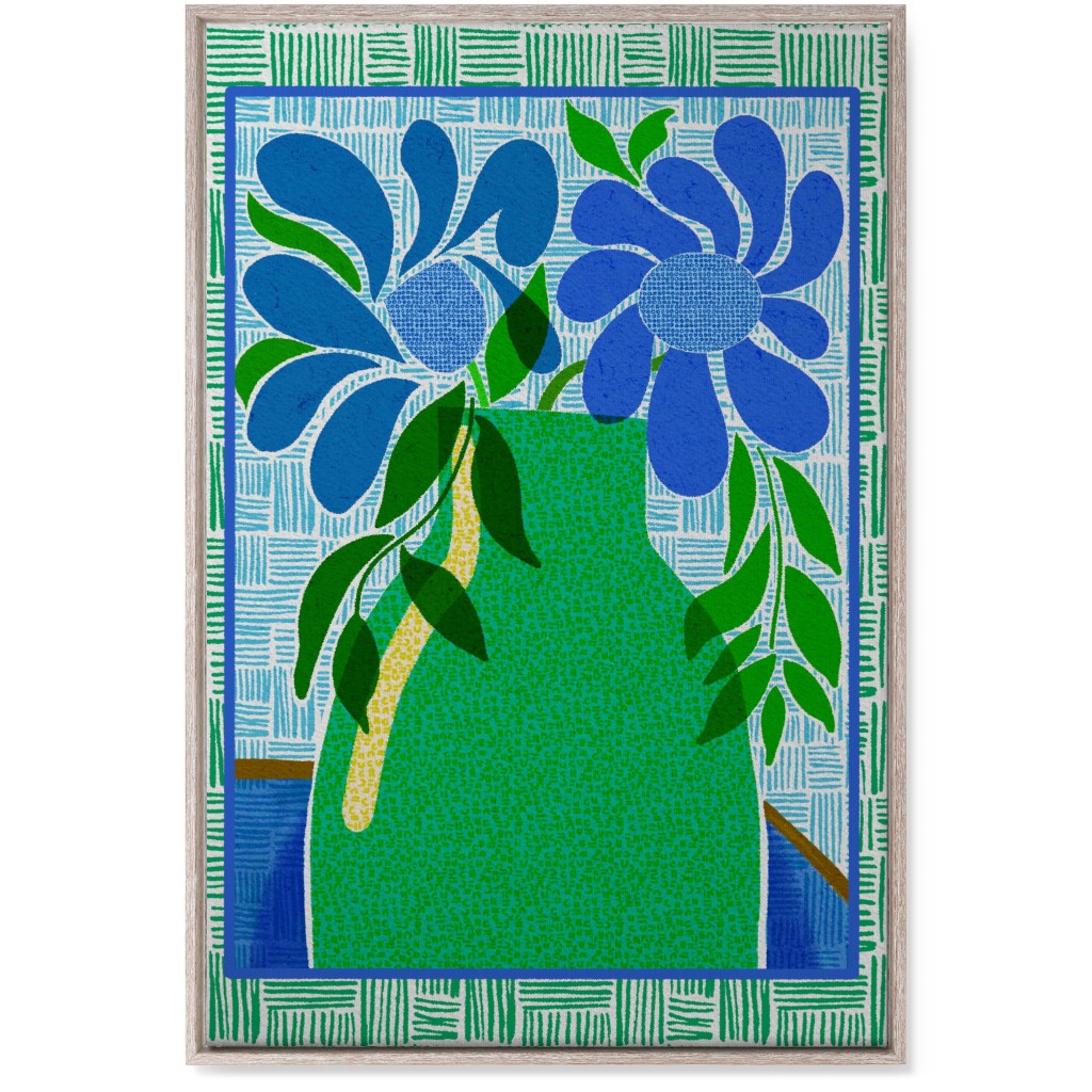 Florals in a Vase - Blue and Green Wall Art, Rustic, Single piece, Canvas, 24x36, Green