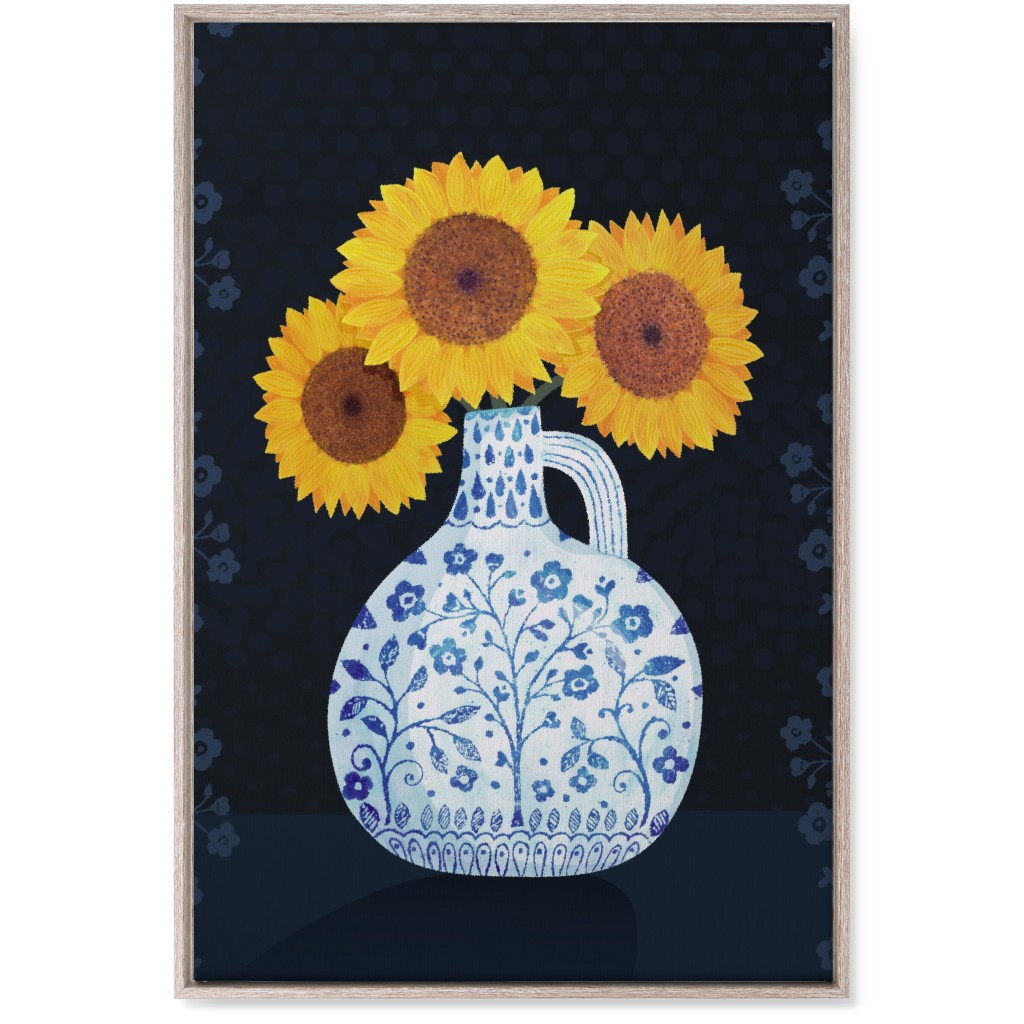 Vase of Sunflowers - Yellow on Black Wall Art, Rustic, Single piece, Canvas, 24x36, Multicolor
