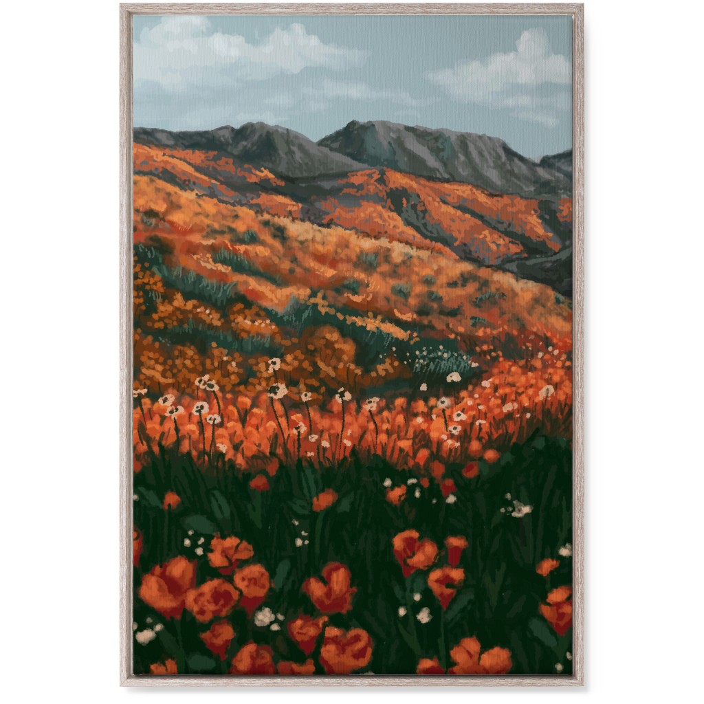 Field of Flowers - Orange and Multi Wall Art, Rustic, Single piece, Canvas, 24x36, Orange