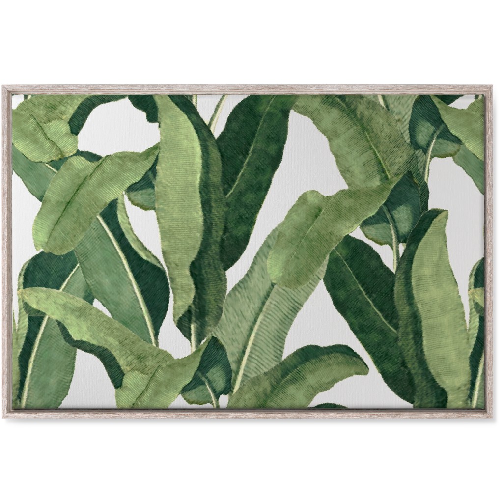 Tropical Leaves - Greens on White Wall Art, Rustic, Single piece, Canvas, 24x36, Green