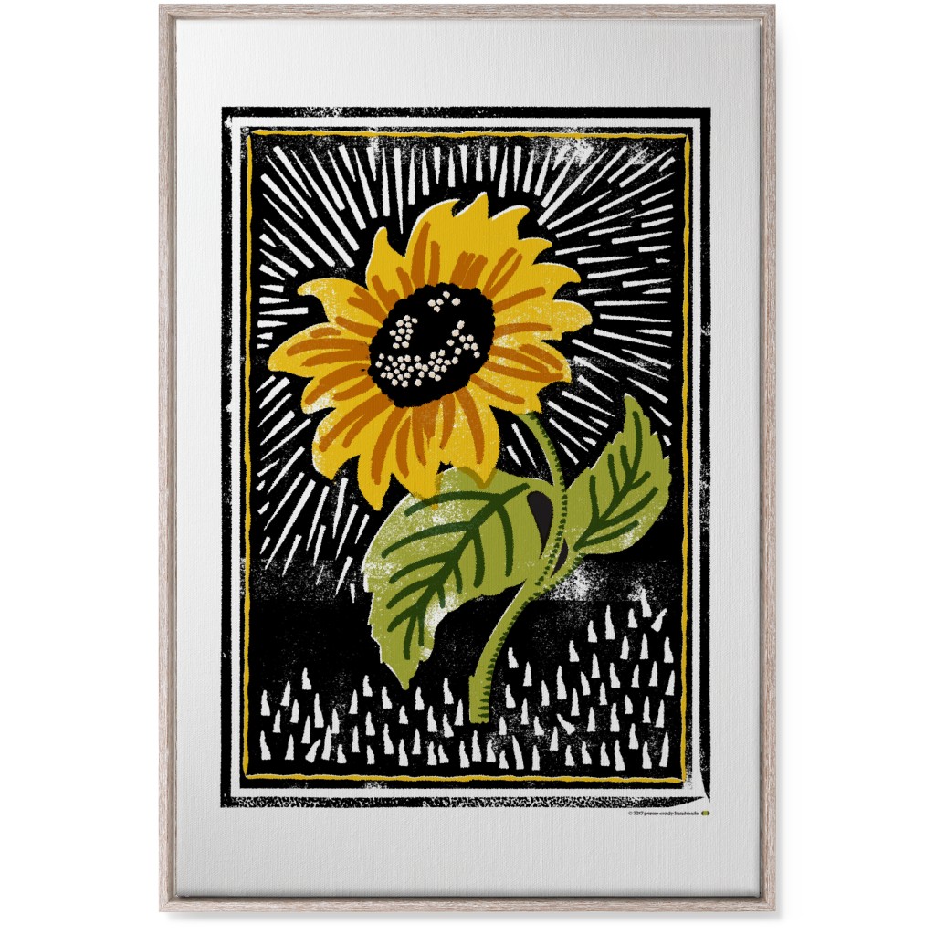 Sunflower Block Print - Multi Wall Art, Rustic, Single piece, Canvas, 24x36, Multicolor