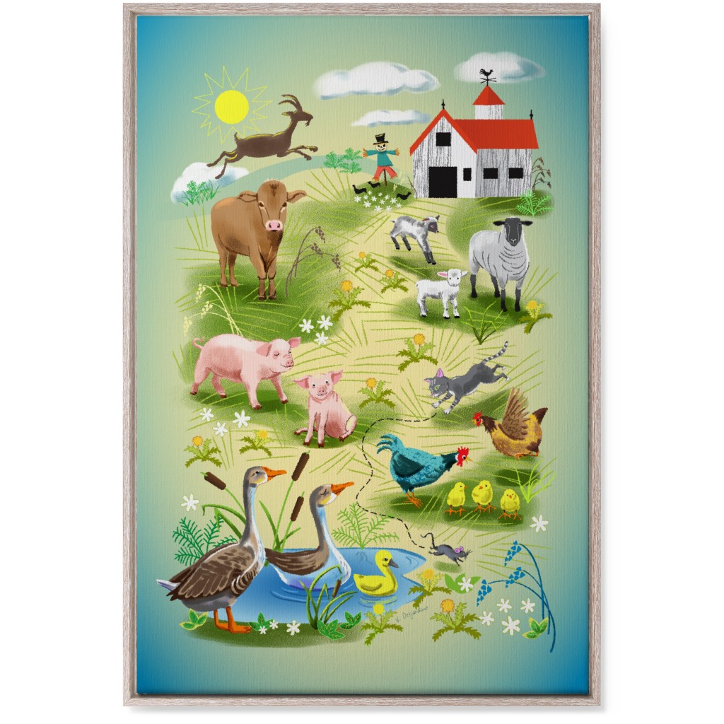 Animals on the Farm - Multi Wall Art, Rustic, Single piece, Canvas, 24x36, Multicolor
