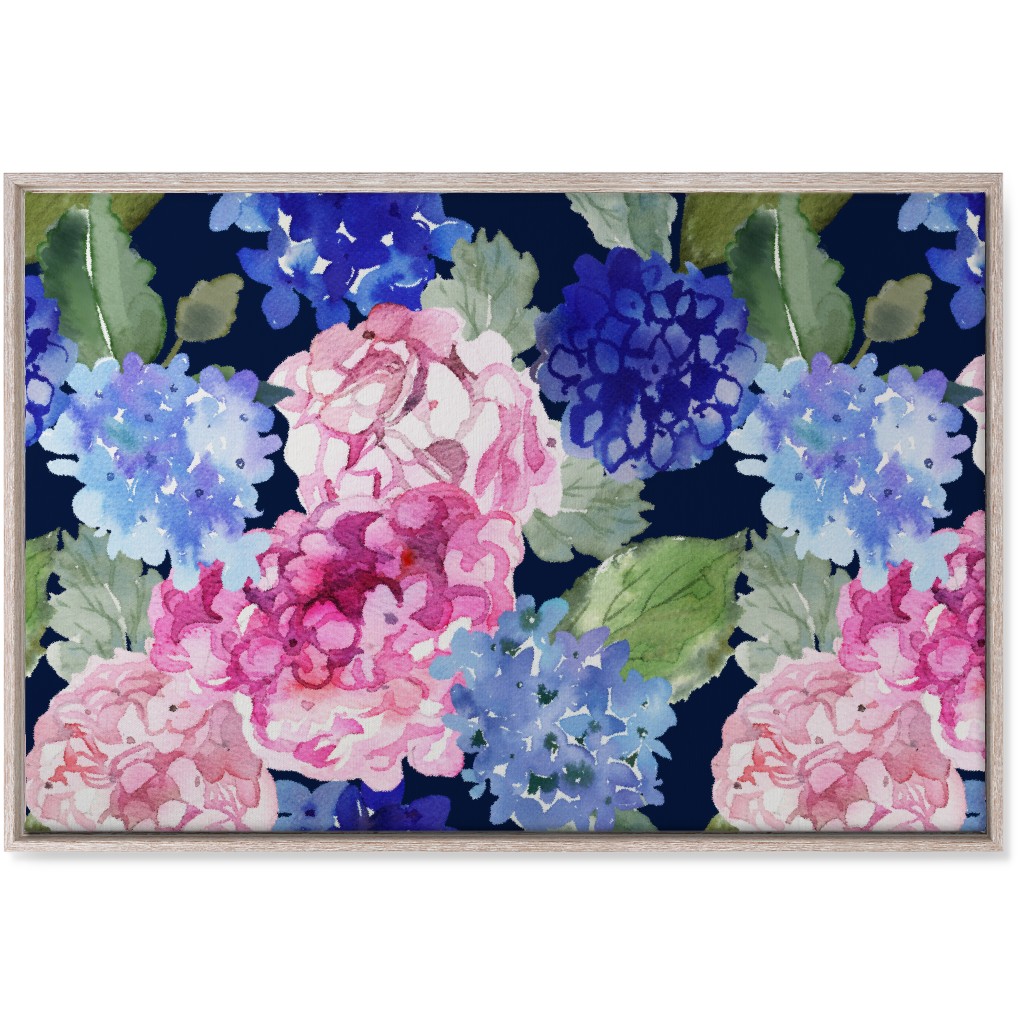 Spring Hydrangea Watercolor - Navy Wall Art, Rustic, Single piece, Canvas, 24x36, Multicolor