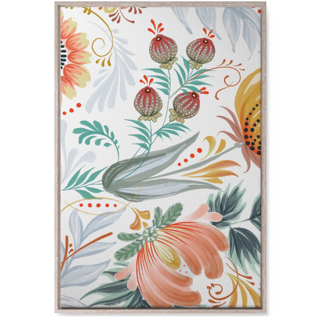 Folksy Floral - Multi on White Wall Art, Rustic, Single piece, Canvas, 24x36, Multicolor