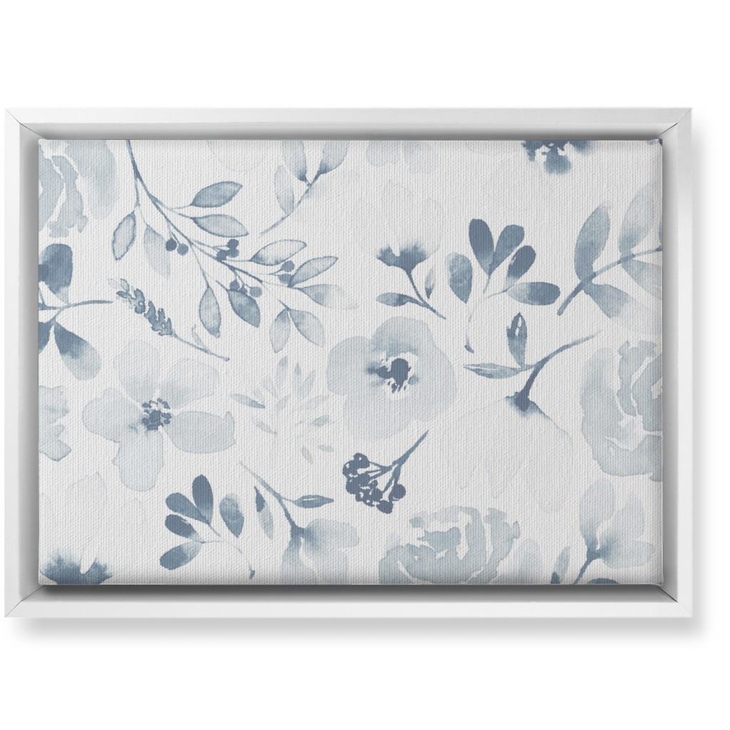 Faded Floral Watercolor - Light Blue Wall Art, White, Single piece, Canvas, 10x14, Blue, True Blue