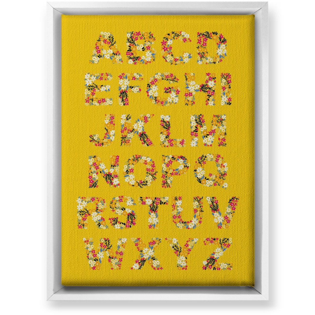Rustic Wildflower Alphabet Wall Art, White, Single piece, Canvas, 10x14, Yellow