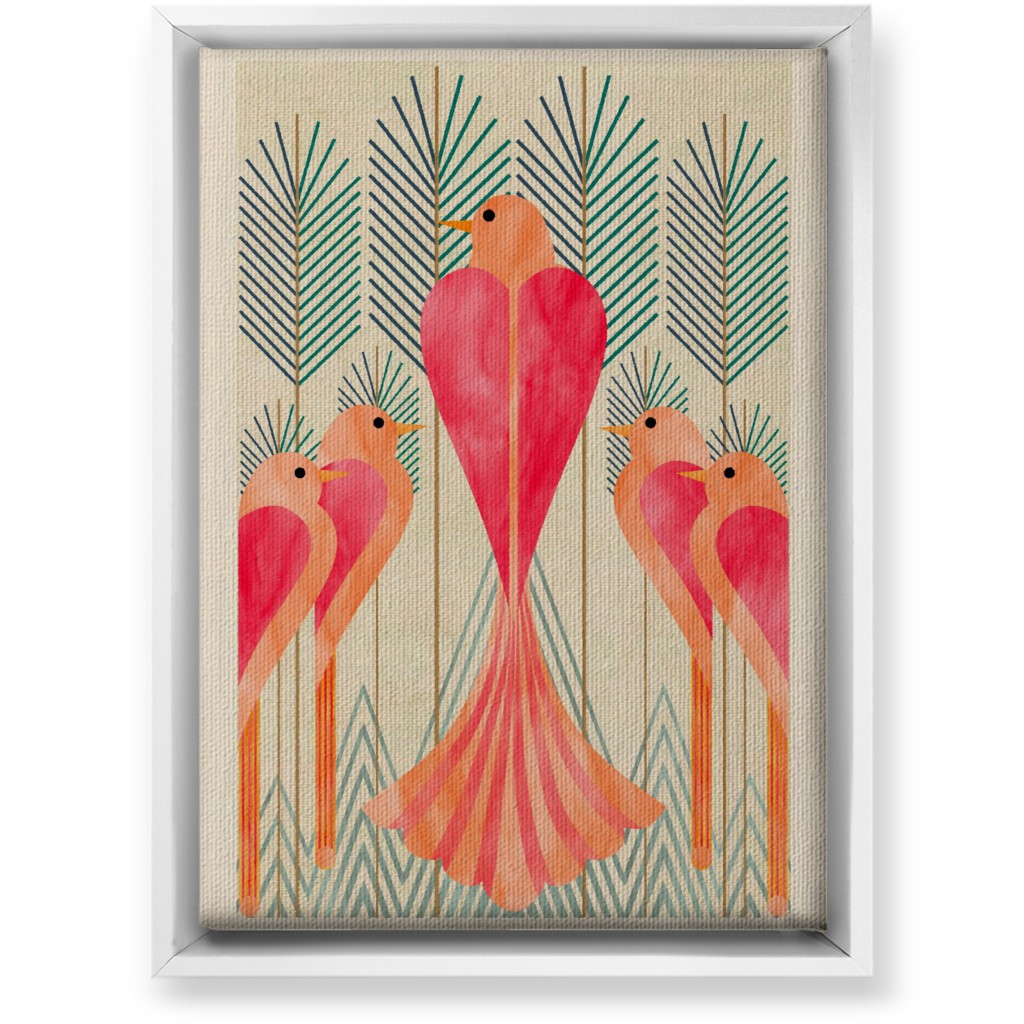 Modern Love Birds in a Pine Forest Wall Art, White, Single piece, Canvas, 10x14, Pink