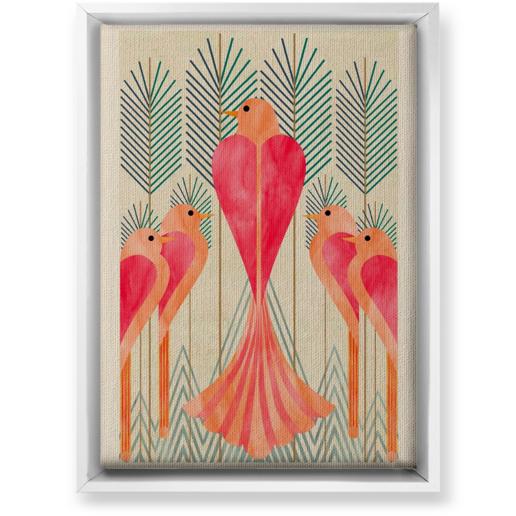 Modern Love Birds in a Pine Forest Wall Art, White, Single piece, Canvas, 10x14, Pink, Bright Pink