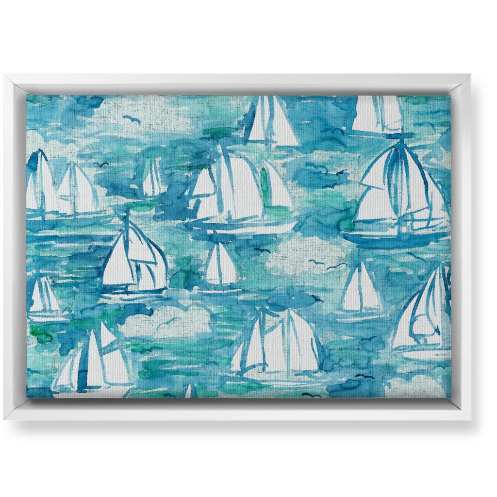 Sailboats Sailing Watercolor Loosely Painted - Blue Wall Art, White, Single piece, Canvas, 10x14, Blue