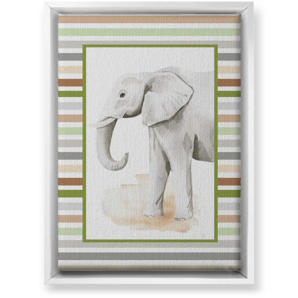 Jungle Safari Animals and Stripes - Elephant Wall Art, White, Single piece, Canvas, 10x14, Multicolor