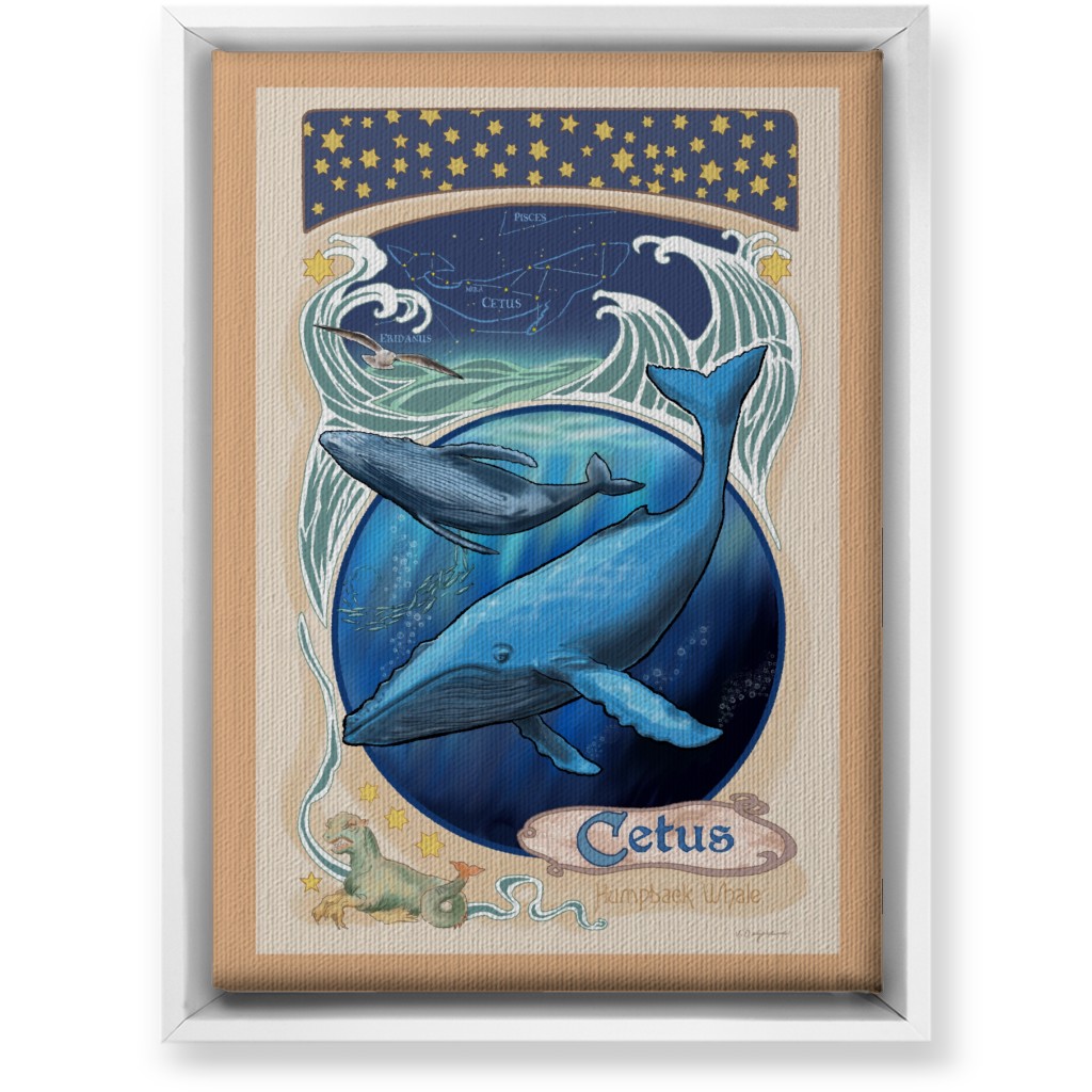 Art Nouveau Humpback Whale Wall Art, White, Single piece, Canvas, 10x14, Blue