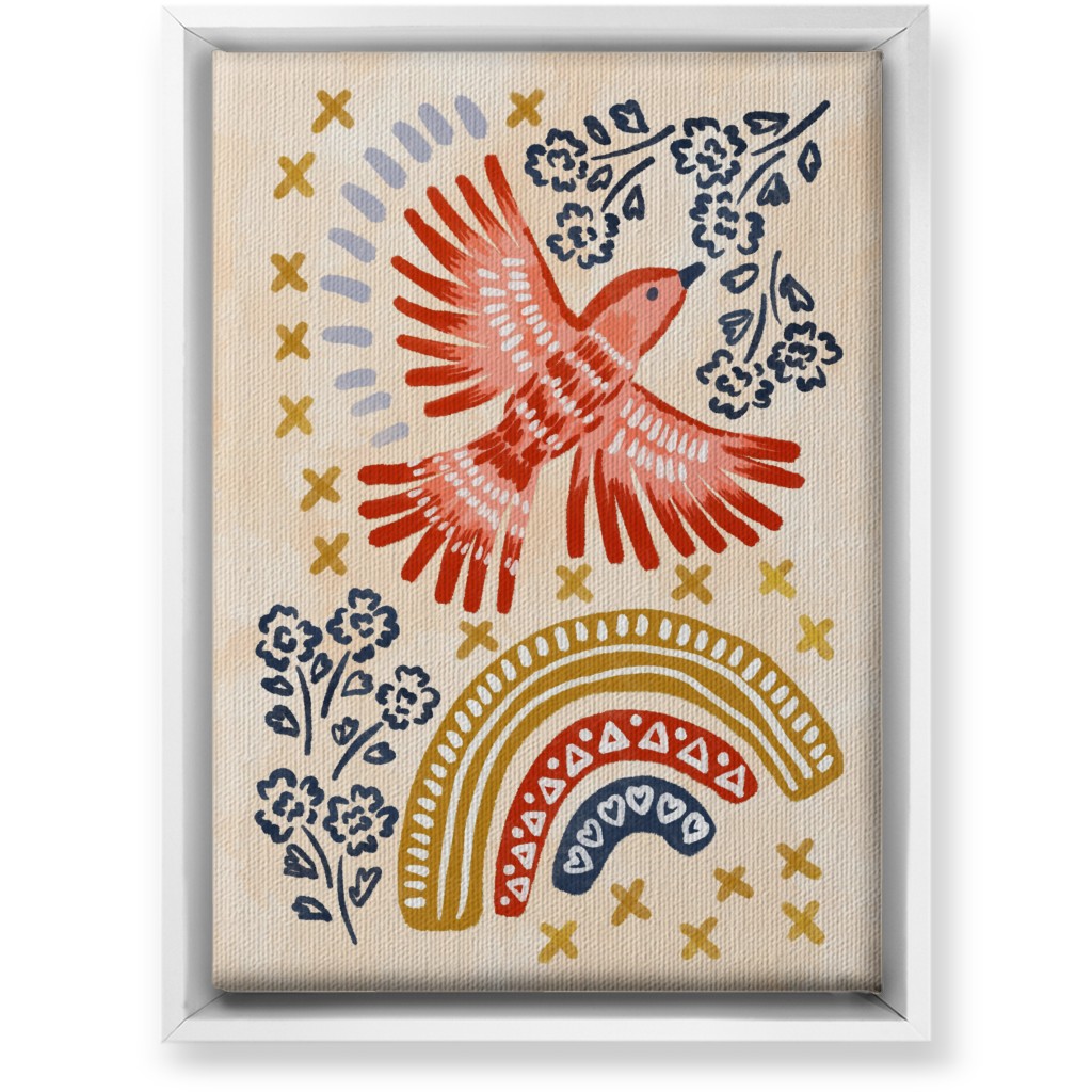 Bird, Rainbow, Flower, Spring Wall Art Wall Art, White, Single piece, Canvas, 10x14, Multicolor