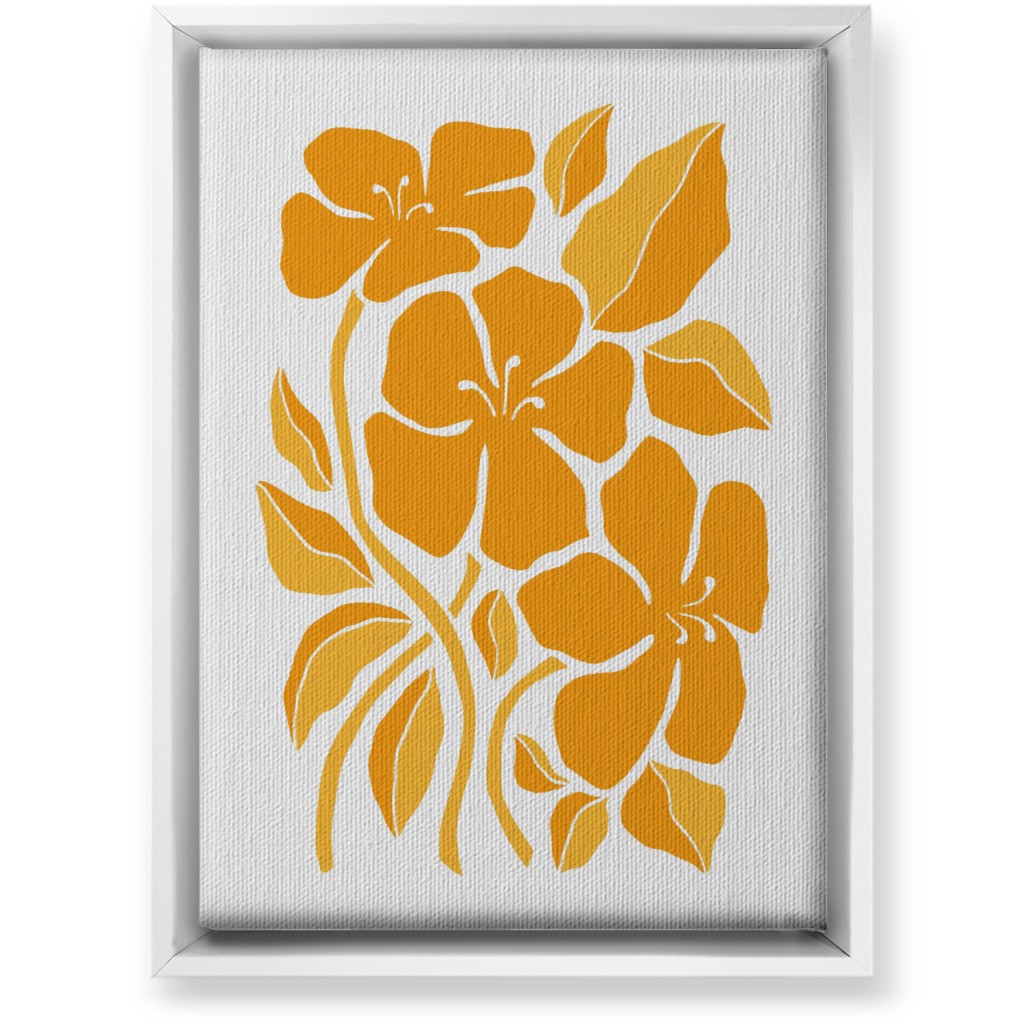 Minimalist Block Hibiscus Floral - Yellow Wall Art, White, Single piece, Canvas, 10x14, Orange, Orange